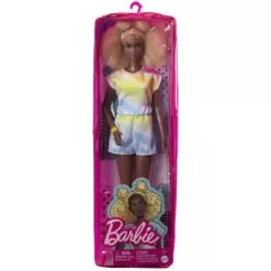 Barbie Fashionistas Tall Blonde Afro Tie Dye Romper Sneakers Yellow Bracelet Doll